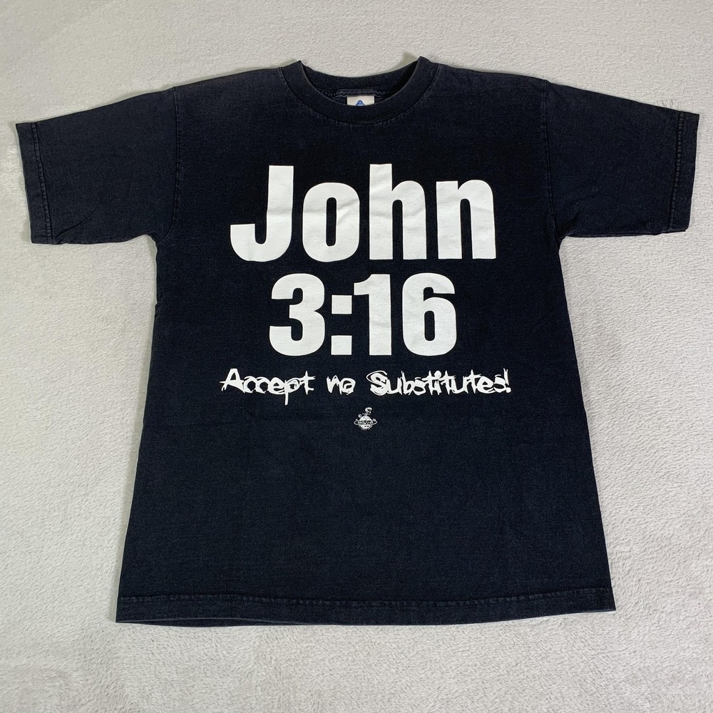 Vintage John 3:16 Shirt Mens Medium Black Christian Heaven Yeah Hell No WWE